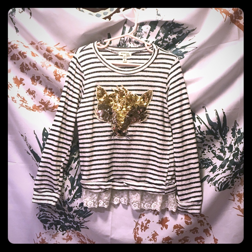 Girls Striped Knit top with sequence Fox 🦊